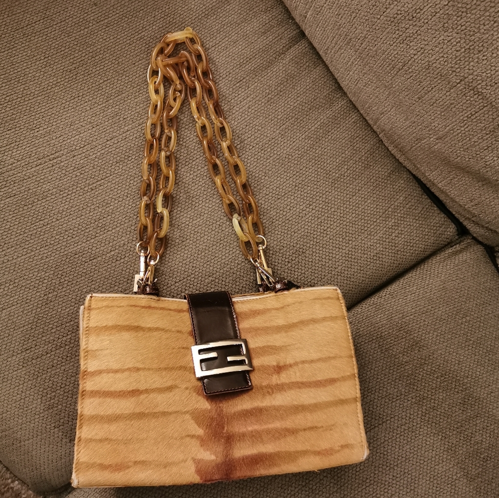 Fendi Vintage horsehair Baguette auth leopard bag